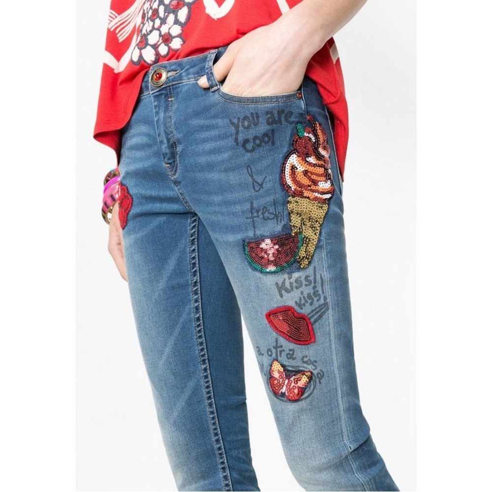 Desigual Embroidered Appliqué Skinny Jeans